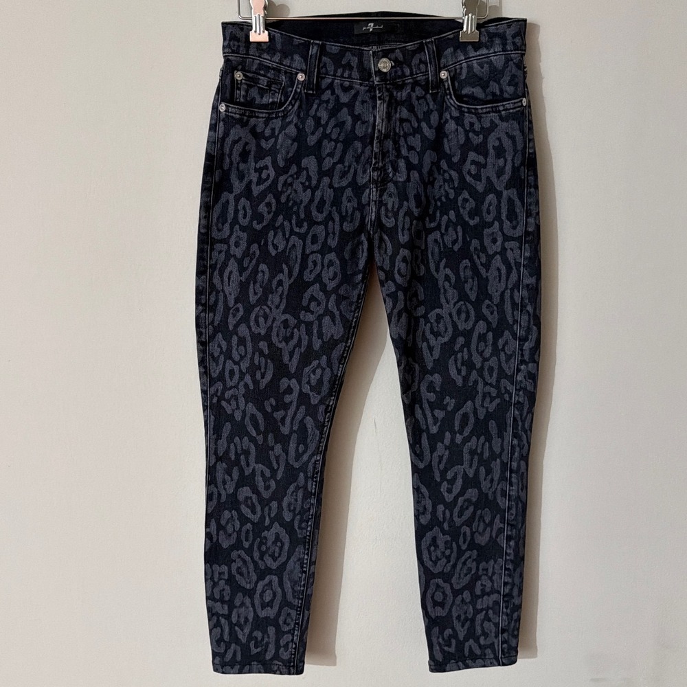 7 For All Mankind Womens Sz 30 Grey Leopard Print Skinny Ankle Jeans